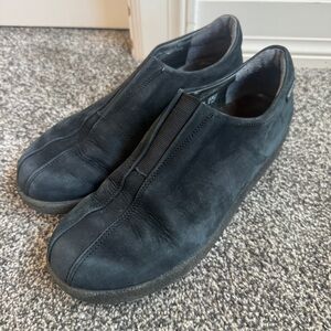 Mephisto Air Relax Black Leather Loafers Low Wedges Flats Portugal Sz 8 Leather